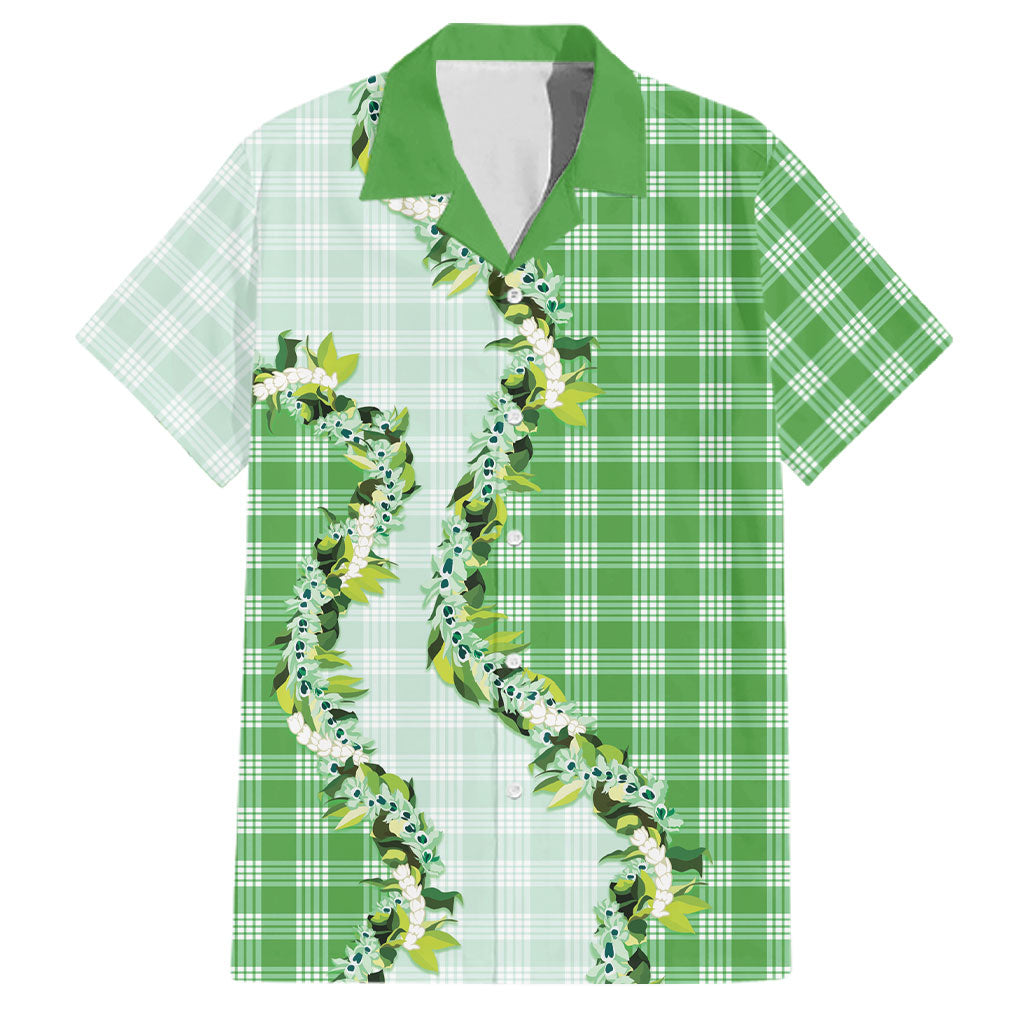 Green Hawaii Palaka Family Matching Short Sleeve Bodycon Dress and Hawaiian Shirt Maile Pikake Honohono Orchid Lei LT05 Dad's Shirt - Short Sleeve Green - Polynesian Pride