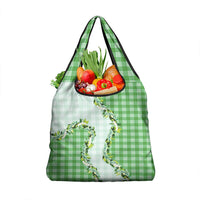 Green Hawaii Palaka Grocery Bag Maile Pikake Honohono Orchid Lei