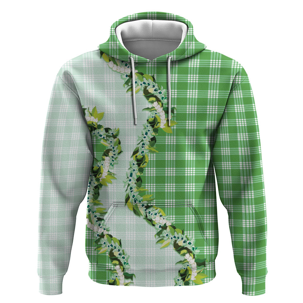 Green Hawaii Palaka Hoodie Maile Pikake Honohono Orchid Lei