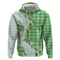 Green Hawaii Palaka Hoodie Maile Pikake Honohono Orchid Lei