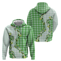 Green Hawaii Palaka Hoodie Maile Pikake Honohono Orchid Lei