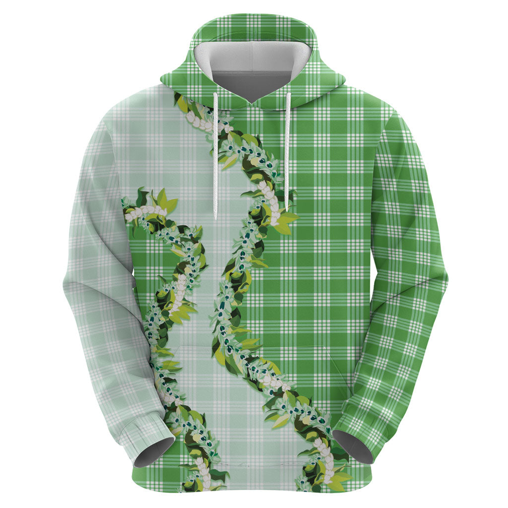 Green Hawaii Palaka Hoodie Maile Pikake Honohono Orchid Lei