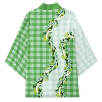 Green Hawaii Palaka Kimono Maile Pikake Honohono Orchid Lei