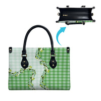 Green Hawaii Palaka Leather Bag Maile Pikake Honohono Orchid Lei LT05 - Polynesian Pride