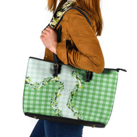 Green Hawaii Palaka Leather Tote Bag Maile Pikake Honohono Orchid Lei