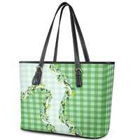 Green Hawaii Palaka Leather Tote Bag Maile Pikake Honohono Orchid Lei