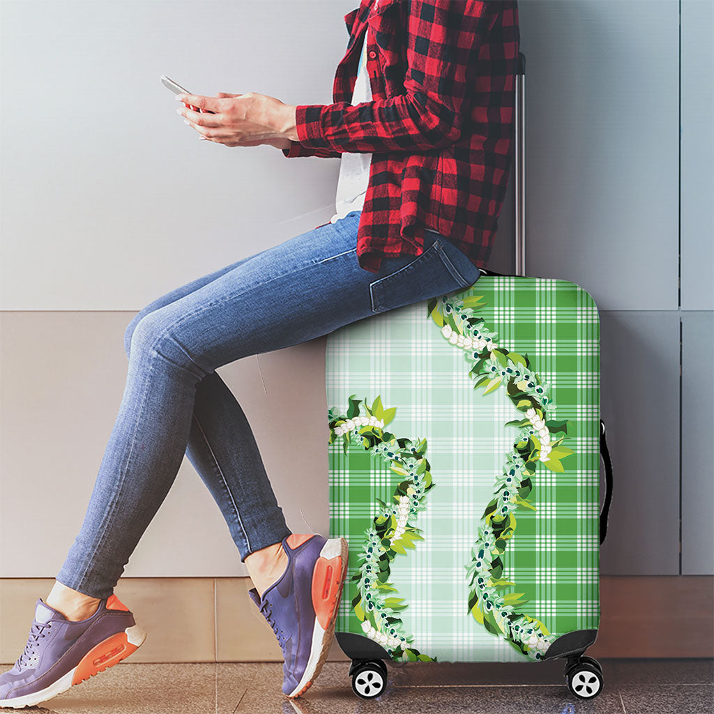 Green Hawaii Palaka Luggage Cover Maile Pikake Honohono Orchid Lei