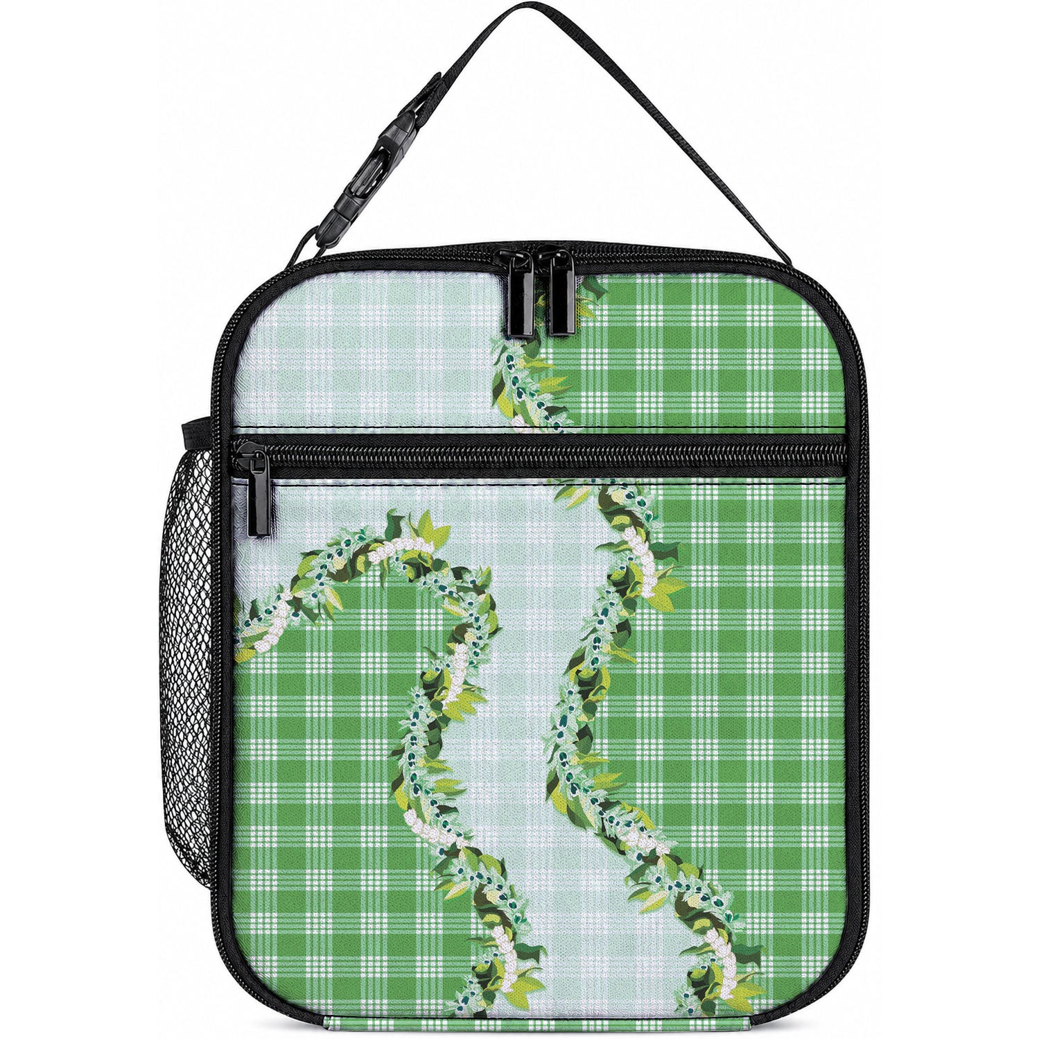 Green Hawaii Palaka Lunch Bag Maile Pikake Honohono Orchid Lei LT05 10.2 × 8.3 × 4.3 inch Green - Polynesian Pride