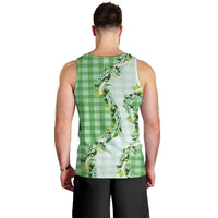 Green Hawaii Palaka Men Tank Top Maile Pikake Honohono Orchid Lei