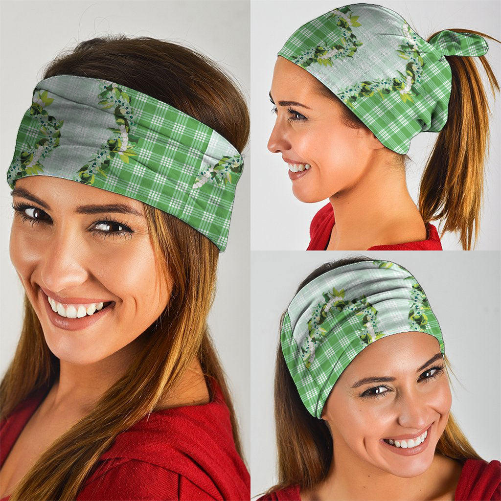 Green Hawaii Palaka Neck Gaiter Maile Pikake Honohono Orchid Lei