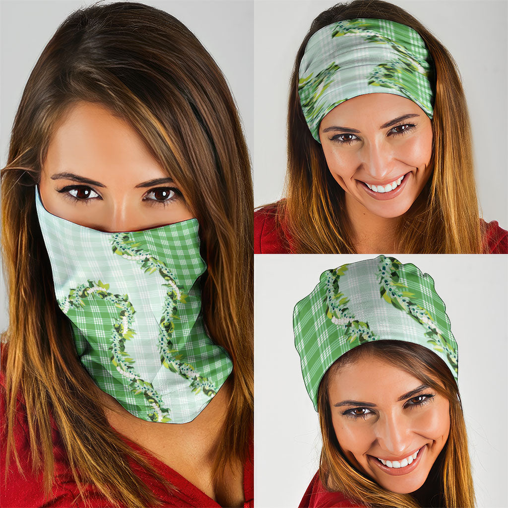 Green Hawaii Palaka Neck Gaiter Maile Pikake Honohono Orchid Lei
