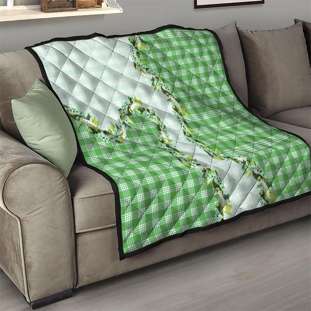 Green Hawaii Palaka Quilt Maile Pikake Honohono Orchid Lei