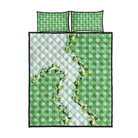 Green Hawaii Palaka Quilt Bed Set Maile Pikake Honohono Orchid Lei