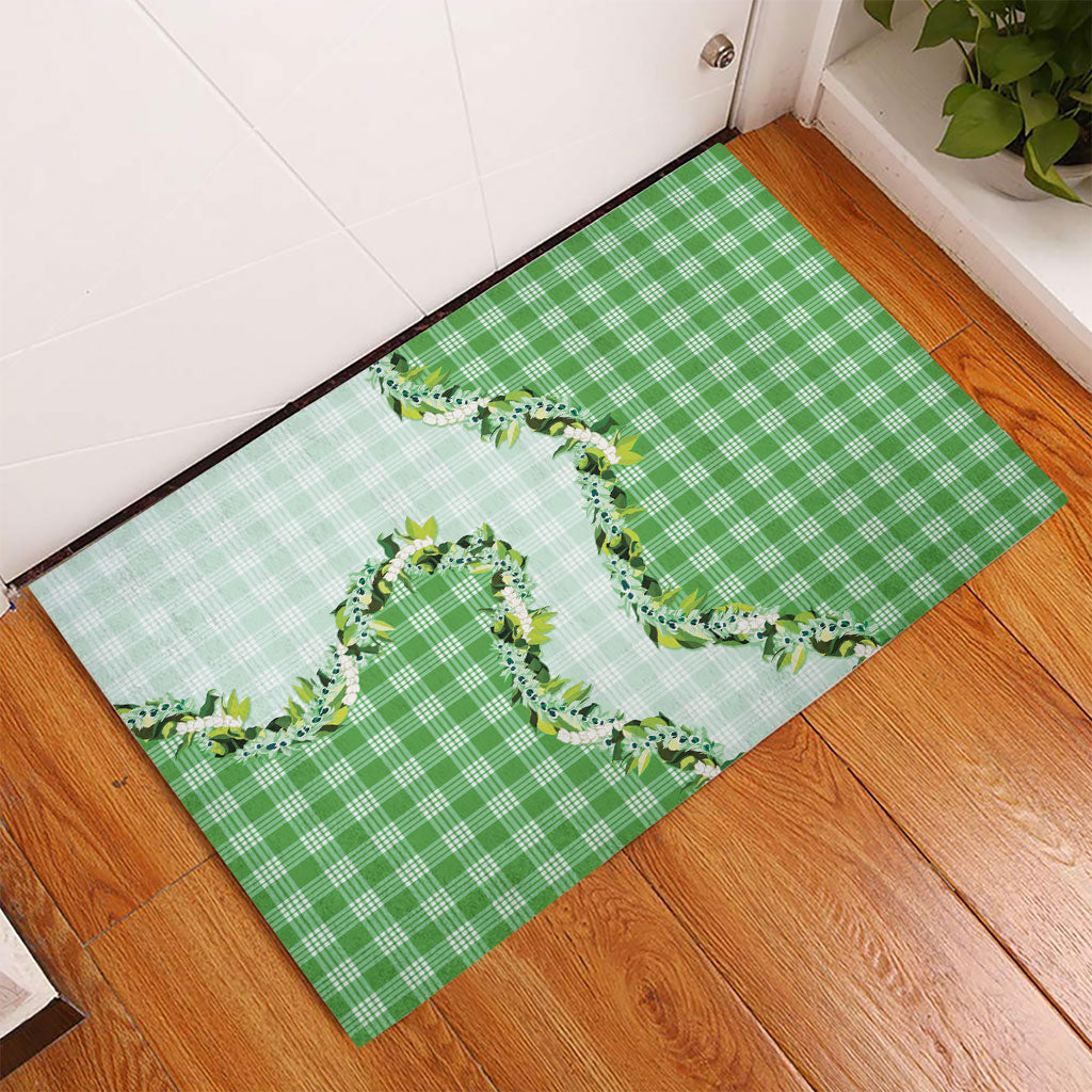 Green Hawaii Palaka Rubber Doormat Maile Pikake Honohono Orchid Lei