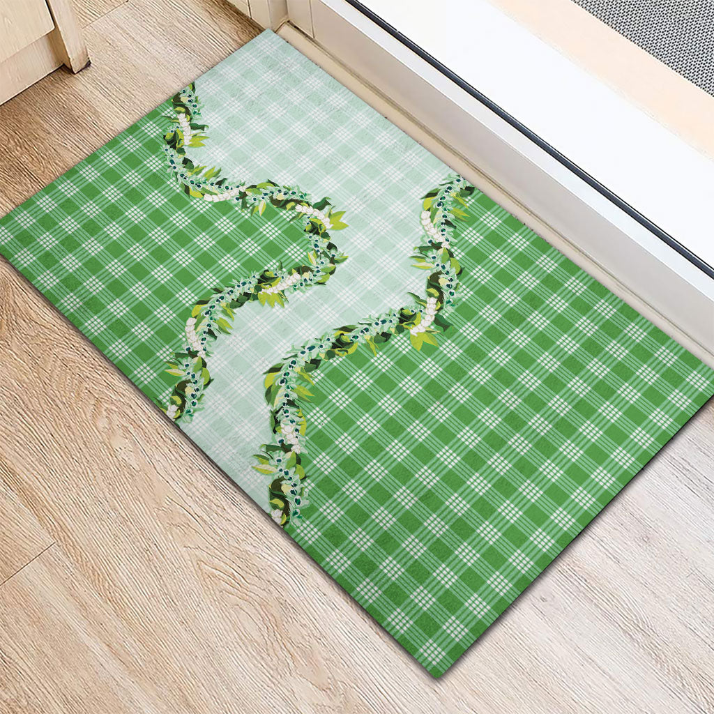 Green Hawaii Palaka Rubber Doormat Maile Pikake Honohono Orchid Lei
