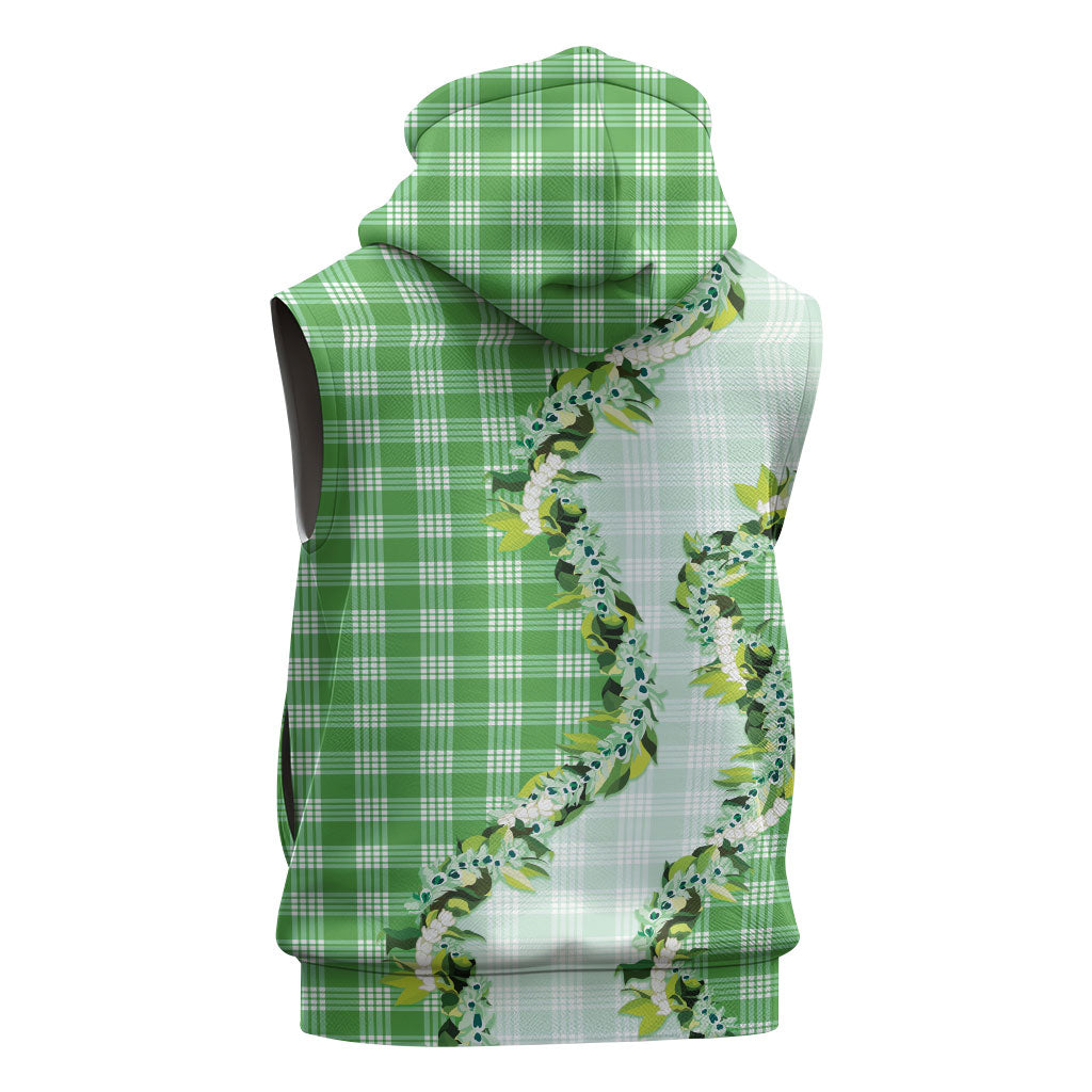 Green Hawaii Palaka Sleeveless Zip Hoodie Maile Pikake Honohono Orchid Lei