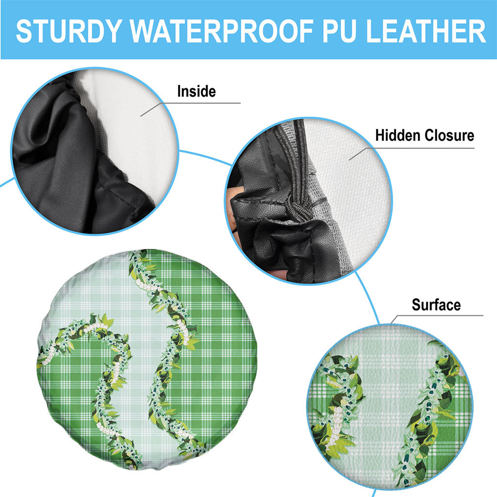 Green Hawaii Palaka Spare Tire Cover Maile Pikake Honohono Orchid Lei