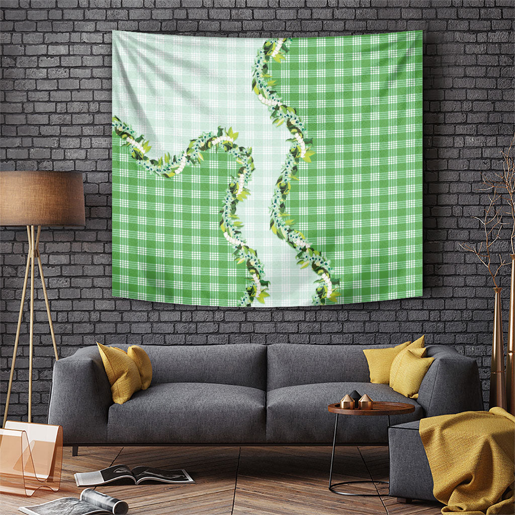 Green Hawaii Palaka Tapestry Maile Pikake Honohono Orchid Lei