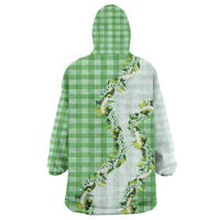 Green Hawaii Palaka Wearable Blanket Hoodie Maile Pikake Honohono Orchid Lei