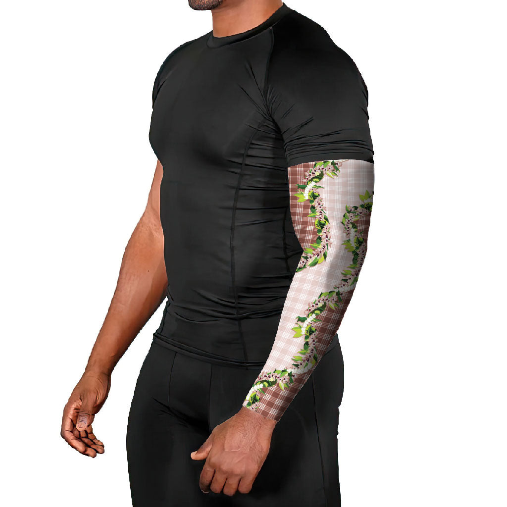 Mocha Hawaii Palaka Arm Sleeves Maile Pikake Honohono Orchid Lei