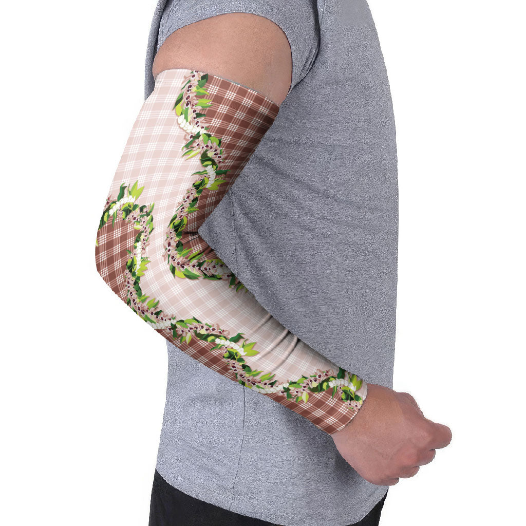 Mocha Hawaii Palaka Arm Sleeves Maile Pikake Honohono Orchid Lei