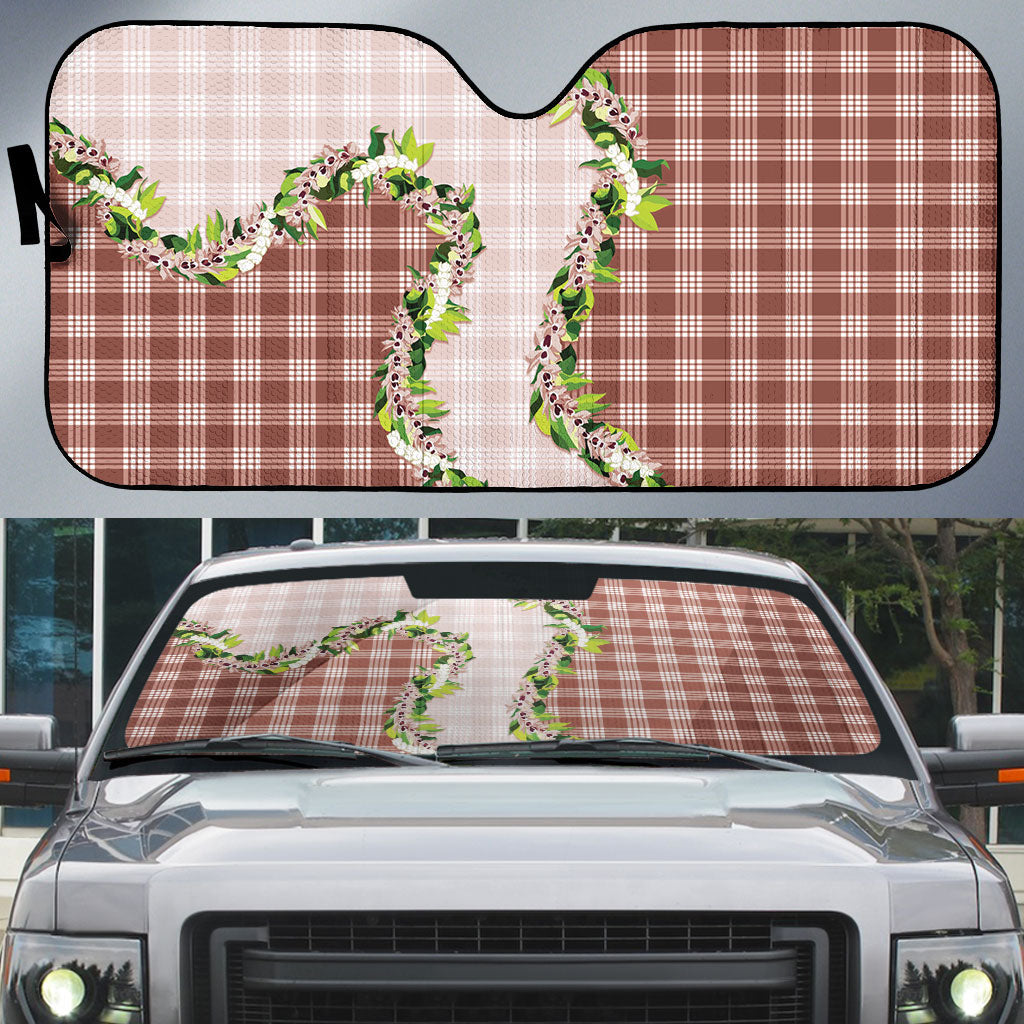 Mocha Hawaii Palaka Auto Sun Shade Maile Pikake Honohono Orchid Lei