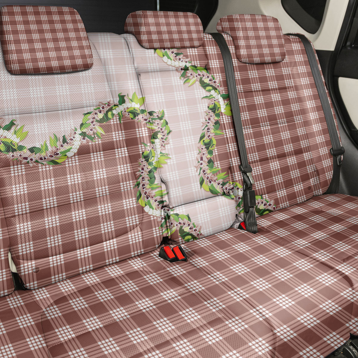 Mocha Hawaii Palaka Back Car Seat Cover Maile Pikake Honohono Orchid Lei
