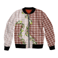 Mocha Hawaii Palaka Bomber Jacket Maile Pikake Honohono Orchid Lei LT05 Unisex Mocha - Polynesian Pride
