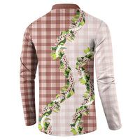 Mocha Hawaii Palaka Button Sweatshirt Maile Pikake Honohono Orchid Lei