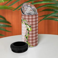 Mocha Hawaii Palaka 4 in 1 Can Cooler Tumbler Maile Pikake Honohono Orchid Lei