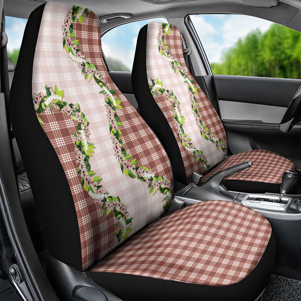 Mocha Hawaii Palaka Car Seat Cover Maile Pikake Honohono Orchid Lei