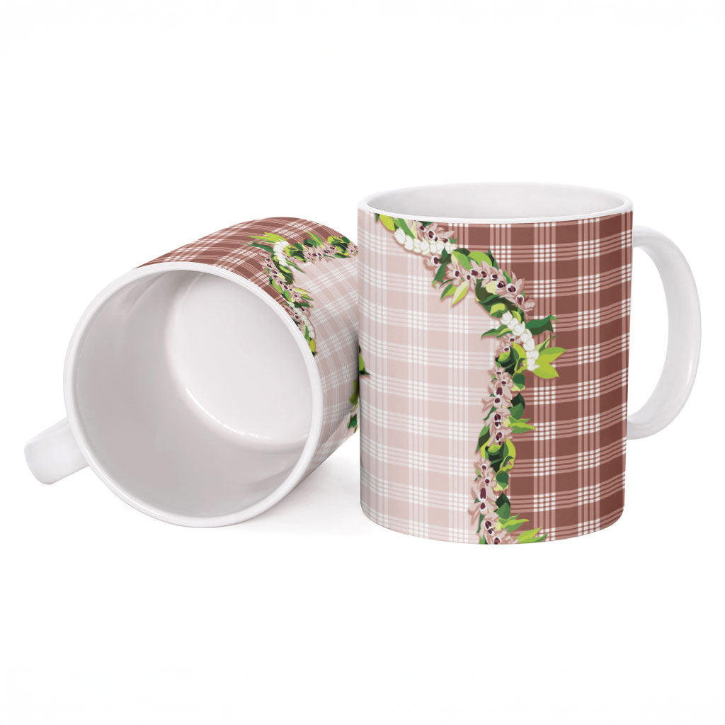 Mocha Hawaii Palaka Ceramic Mug Maile Pikake Honohono Orchid Lei LT05 - Polynesian Pride