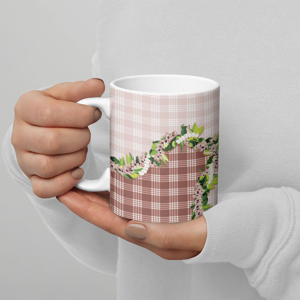 Mocha Hawaii Palaka Ceramic Mug Maile Pikake Honohono Orchid Lei LT05 - Polynesian Pride