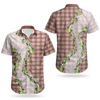 Mocha Hawaii Palaka Couples Matching Off Shoulder Short Dress and Hawaiian Shirt Maile Pikake Honohono Orchid Lei LT05 - Polynesian Pride