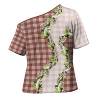 Mocha Hawaii Palaka Cross Shoulder Shirt Maile Pikake Honohono Orchid Lei