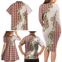 Mocha Hawaii Palaka Family Matching Long Sleeve Bodycon Dress and Hawaiian Shirt Maile Pikake Honohono Orchid Lei LT05 - Polynesian Pride