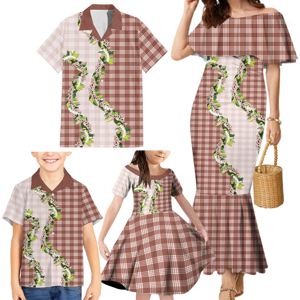 Mocha Hawaii Palaka Family Matching Mermaid Dress and Hawaiian Shirt Maile Pikake Honohono Orchid Lei LT05 - Polynesian Pride