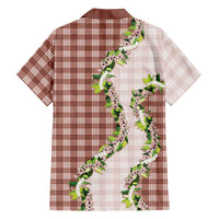 Mocha Hawaii Palaka Family Matching Off The Shoulder Long Sleeve Dress and Hawaiian Shirt Maile Pikake Honohono Orchid Lei LT05 - Polynesian Pride