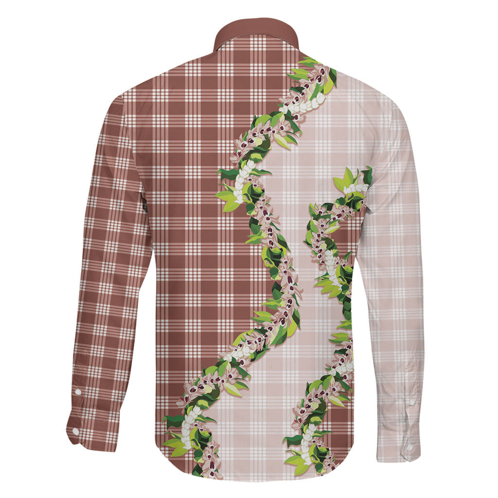 Mocha Hawaii Palaka Family Matching Off Shoulder Short Dress and Hawaiian Shirt Maile Pikake Honohono Orchid Lei LT05 - Polynesian Pride