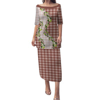 Mocha Hawaii Palaka Family Matching Puletasi and Hawaiian Shirt Maile Pikake Honohono Orchid Lei LT05 Mom's Dress Mocha - Polynesian Pride