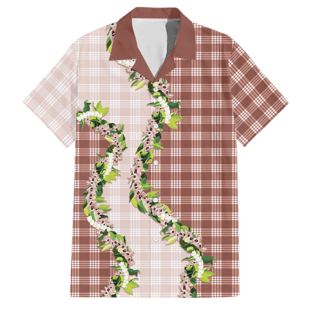 Mocha Hawaii Palaka Family Matching Short Sleeve Bodycon Dress and Hawaiian Shirt Maile Pikake Honohono Orchid Lei LT05 Dad's Shirt - Short Sleeve Mocha - Polynesian Pride