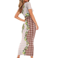 Mocha Hawaii Palaka Family Matching Short Sleeve Bodycon Dress and Hawaiian Shirt Maile Pikake Honohono Orchid Lei LT05 - Polynesian Pride