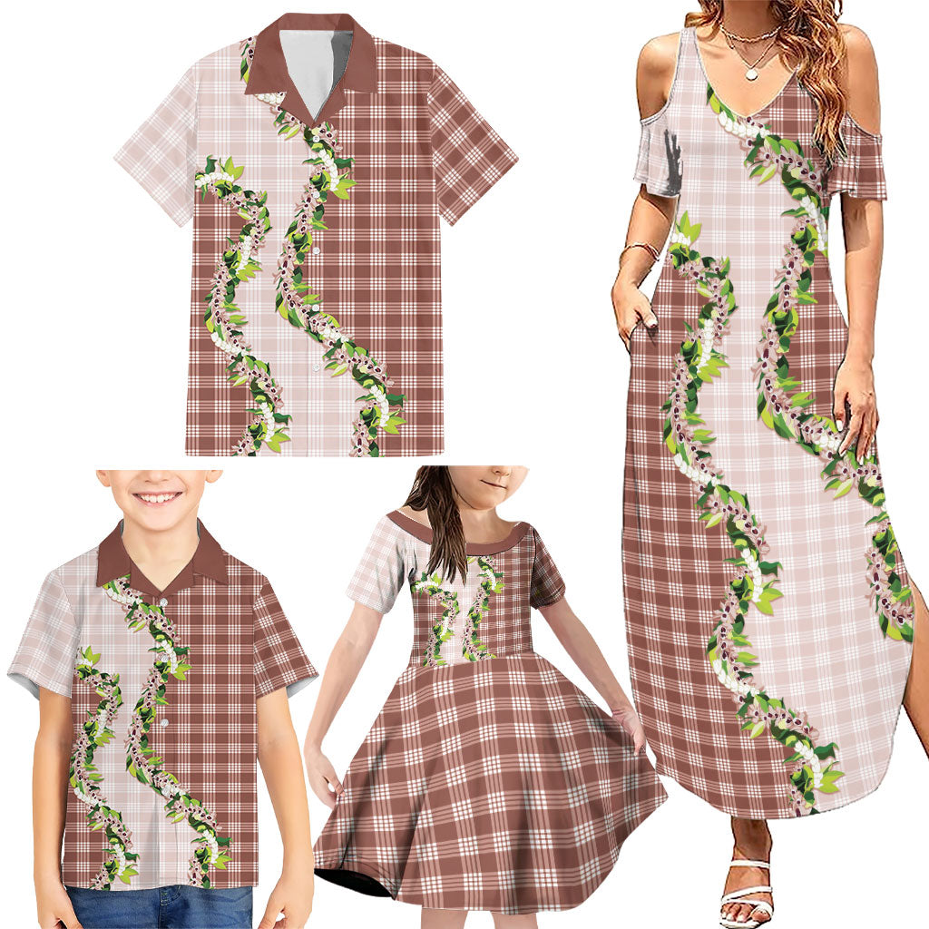 Mocha Hawaii Palaka Family Matching Summer Maxi Dress and Hawaiian Shirt Maile Pikake Honohono Orchid Lei LT05 - Polynesian Pride