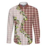 Mocha Hawaii Palaka Family Matching Summer Maxi Dress and Hawaiian Shirt Maile Pikake Honohono Orchid Lei LT05 Dad's Shirt - Long Sleeve Mocha - Polynesian Pride