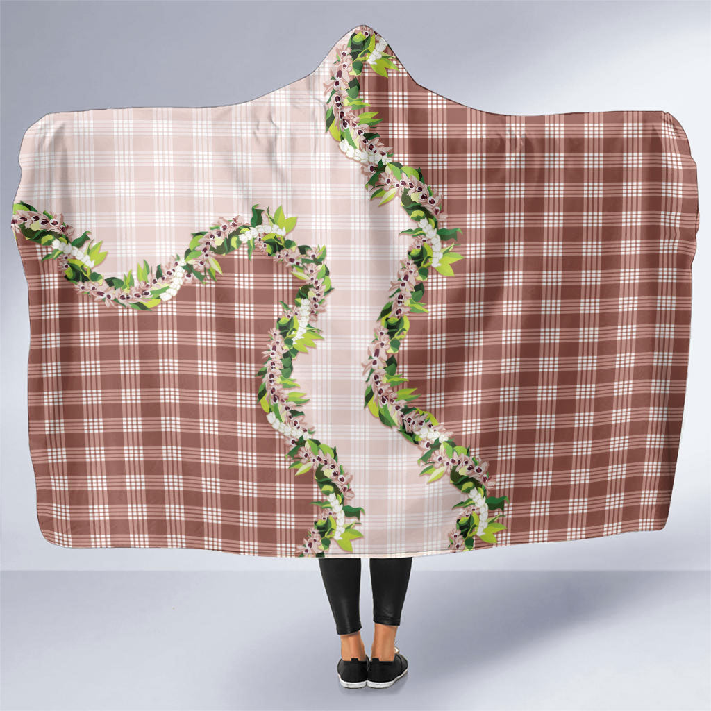 Mocha Hawaii Palaka Hooded Blanket Maile Pikake Honohono Orchid Lei