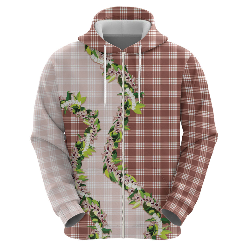 Mocha Hawaii Palaka Hoodie Maile Pikake Honohono Orchid Lei