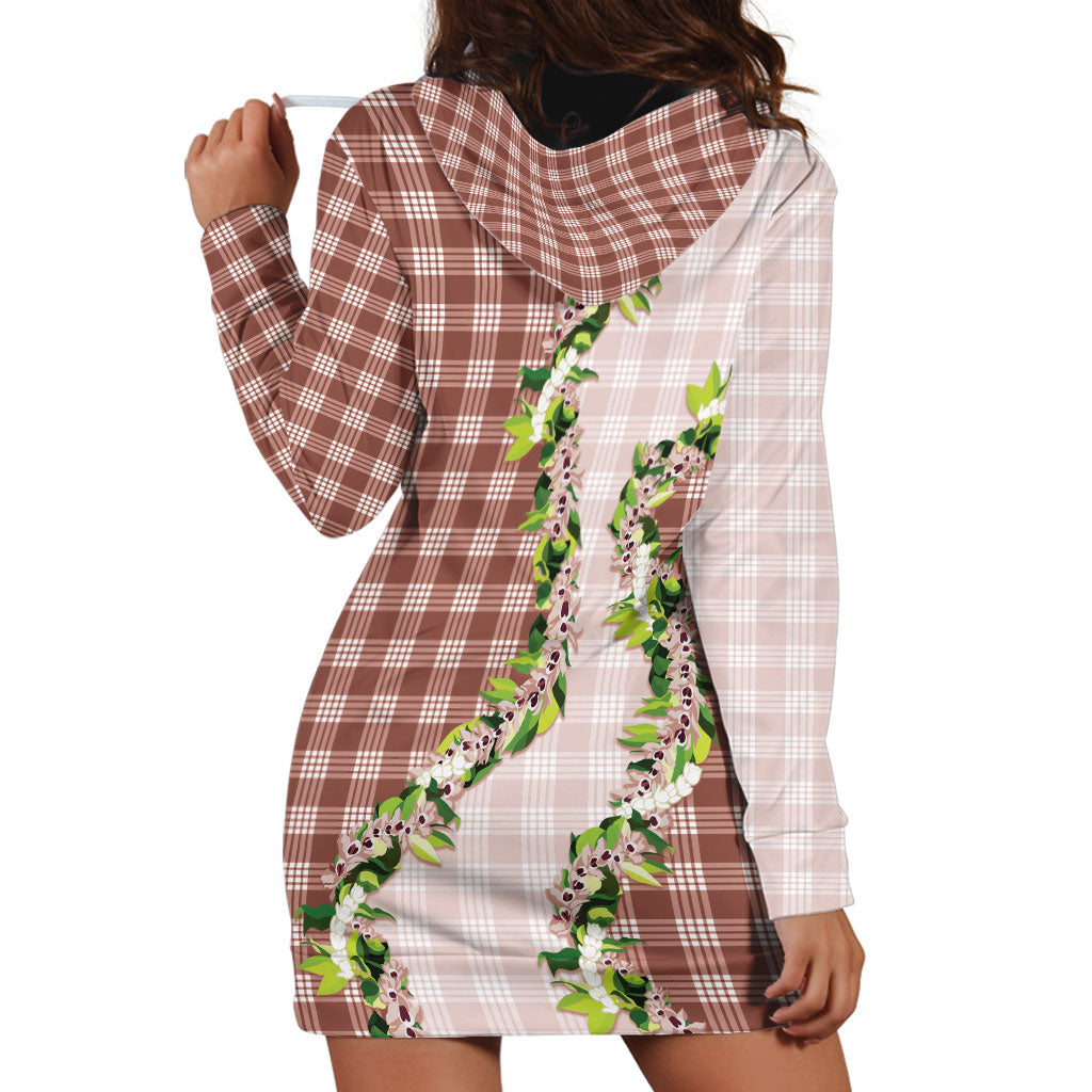 Mocha Hawaii Palaka Hoodie Dress Maile Pikake Honohono Orchid Lei