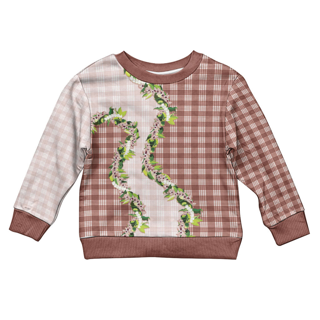 Mocha Hawaii Palaka Kid Ugly Christmas Sweater Maile Pikake Honohono Orchid Lei LT05 Kid Mocha - Polynesian Pride