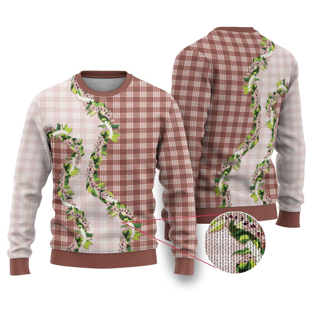 Mocha Hawaii Palaka Ugly Christmas Sweater Maile Pikake Honohono Orchid Lei