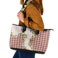 Mocha Hawaii Palaka Leather Tote Bag Maile Pikake Honohono Orchid Lei
